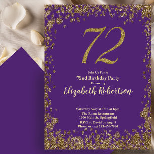 Elegant 72nd Purple Birthday Invitation Gold