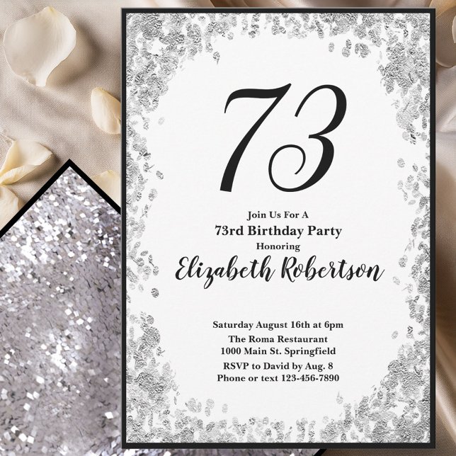 Elegant 73rd Birthday Invitation For Her in Silver (Creator Uploaded)