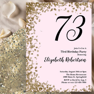 Elegant 73rd Birthday Invitation Pink Gold Sequins