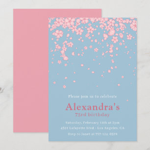 Elegant 73rd birthday invitations Floral Pink Blue