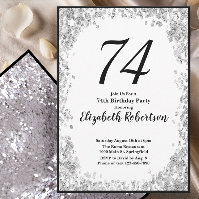Elegant 74th Birthday Invitation For Her in Silver (Creator Uploaded)