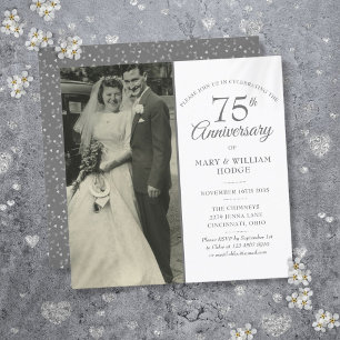 Elegant 75th Anniversary Wedding Photo Square Invitation