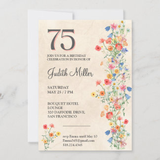Elegant 75th Birthday – Floral Party Design Invitation
