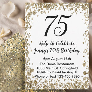 Elegant 75th Birthday Invitation in black and gold
