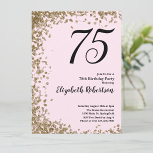 Elegant 75th Birthday Invitation Pink Gold Sequins