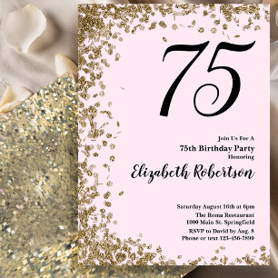 Elegant 75th Birthday Invitation Pink Gold Sequins