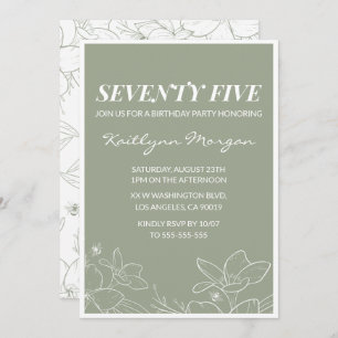 Elegant 75th birthday invitations Floral Green