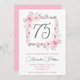 Elegant 75th birthday invitations Floral Pink