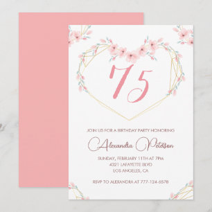 Elegant 75th birthday invitations Pink Floral 