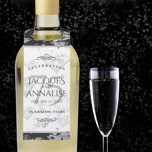 Elegant 75th Diamond Wedding Anniversary Bottle Tag