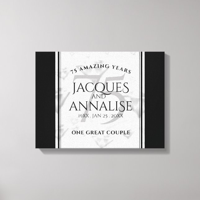 Elegant 75th Diamond Wedding Anniversary Canvas Print (Front)
