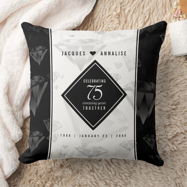 Elegant 75th Diamond Wedding Anniversary Cushion (Blanket)