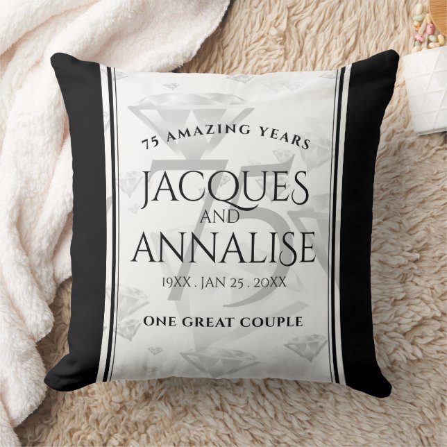 Elegant 75th Diamond Wedding Anniversary Cushion (Blanket)