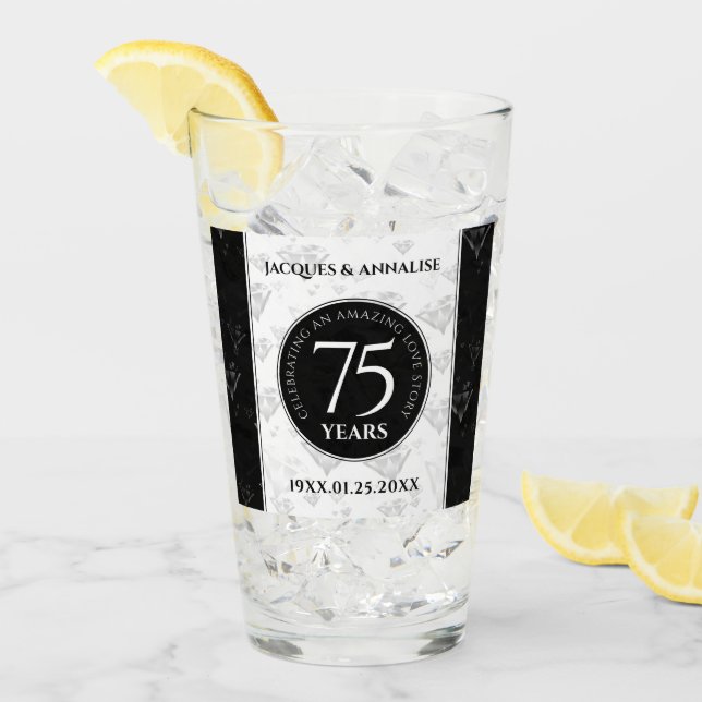 Elegant 75th Diamond Wedding Anniversary Glass (Front Ice)