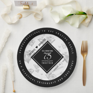 Elegant 75th Diamond Wedding Anniversary Paper Plate