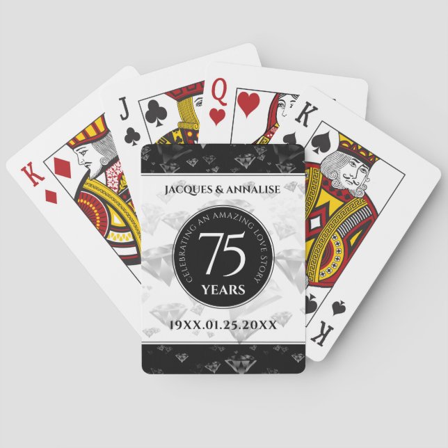 Elegant 75th Diamond Wedding Anniversary Playing Cards (Back)