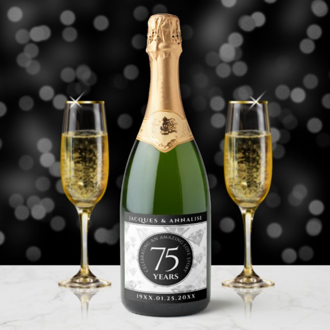 Elegant 75th Diamond Wedding Anniversary Sparkling Wine Label (75th Wedding Anniversary Champagne Label Cover Photo.)