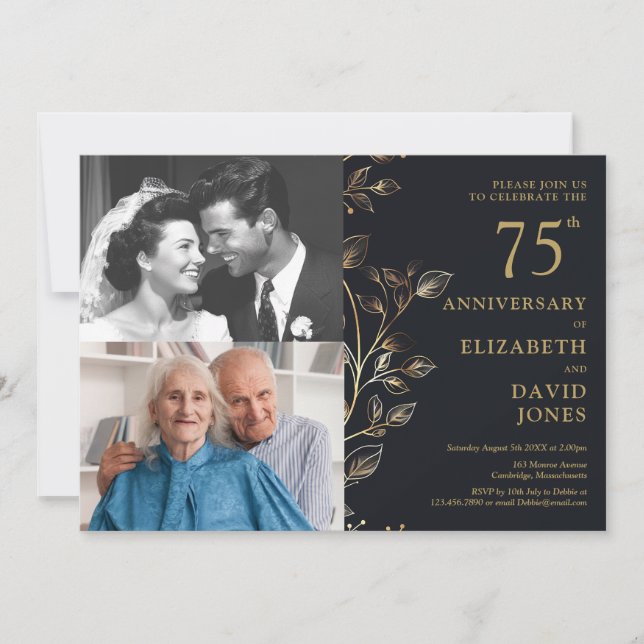 Elegant 75th Wedding Anniversary 2 Photo Invitation (Front)