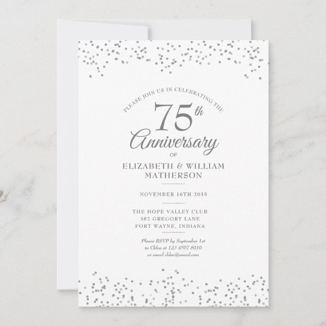 Elegant 75th Wedding Anniversary Confetti Invitation (Front)