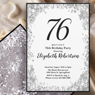 Elegant 76th Birthday Invitation For Her in Silver