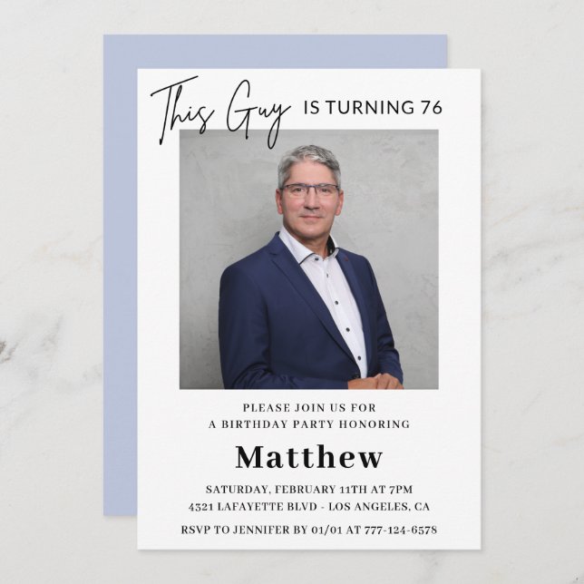 Elegant 76th birthday invitations Men Photo (Front/Back)