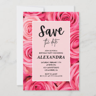 Elegant 76th birthday Pink Rose Save the date Invitation