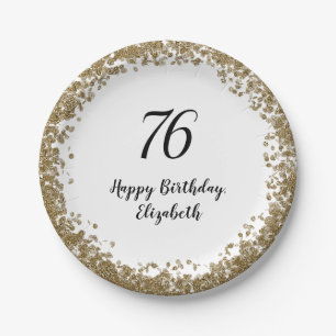 Elegant 76th Birthday Plates With Gold Sequins