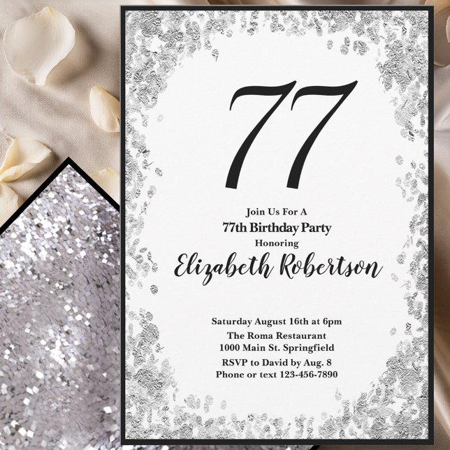 Elegant 77th Birthday Invitation For Her in Silver (Creator Uploaded)