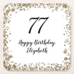 Elegant 77th Birthday Napkins With Gold Sequins Square Paper Coaster