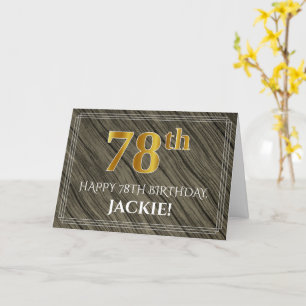 Elegant 78th Birthday: Faux Wood, Faux Gold Look Card