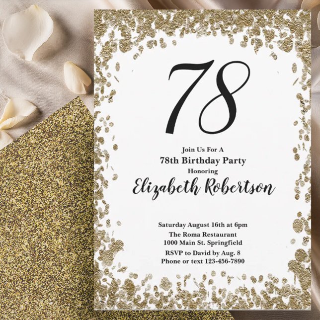 Elegant 78th Birthday Invitation With Gold Sequins (Creator Uploaded)