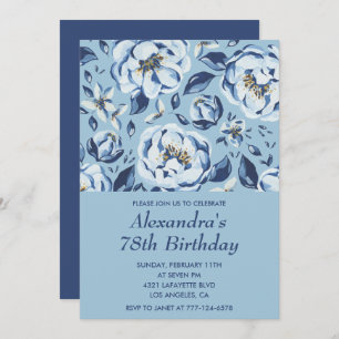 Elegant 78th birthday invitations Floral Blue