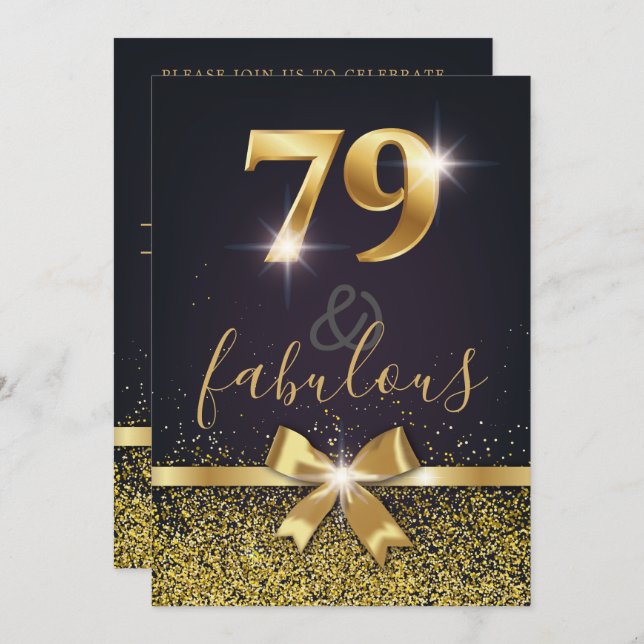 Elegant 79 & Fabulous Gold Glitter 79th Birthday Invitation (Front/Back)