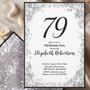 Elegant 79th Birthday Invitation For Her in Silver