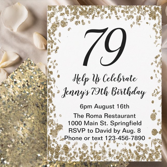 Elegant 79th Birthday Invitation in black and gold (Creator Uploaded)