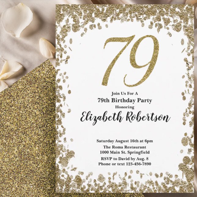 Elegant 79th Birthday Invitation With Gold Sequins (Creator Uploaded)