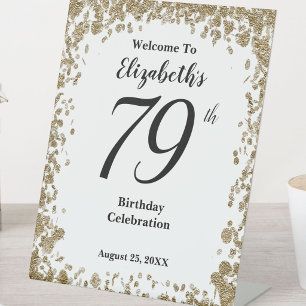 Elegant 79th Birthday Welcome Sign Gold Sequins