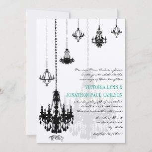 Elegant 7 Black Chandeliers Wedding Invitation