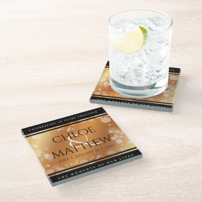 Elegant 7th 22nd 49th Copper Wedding Anniversary Glass Coaster (Angled)