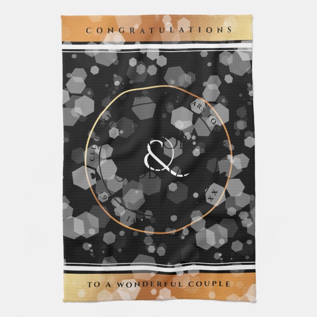 Elegant 7th 22nd 49th Copper Wedding Anniversary Tea Towel (Vertical)