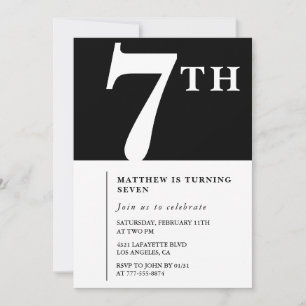 Elegant 7th birthday invitation Black Chic Boy