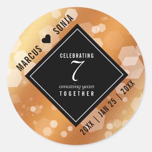 Elegant 7th Copper Wedding Anniversary Celebration Classic Round Sticker (Front)