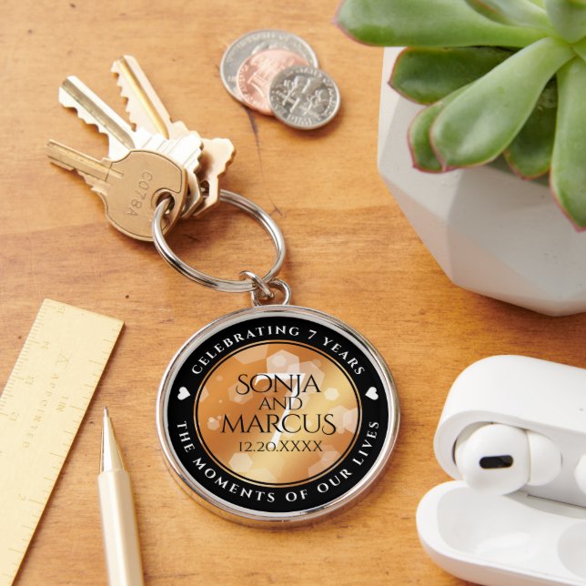 Elegant 7th Copper Wedding Anniversary Celebration Key Ring (Desk)