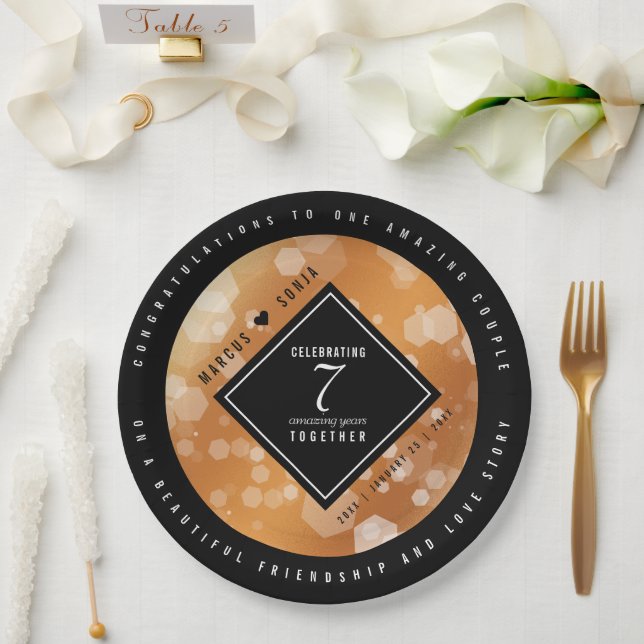Elegant 7th Copper Wedding Anniversary Celebration Paper Plate (Wedding)