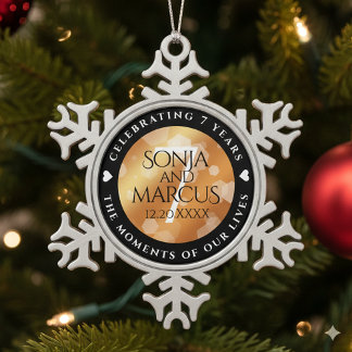 Elegant 7th Copper Wedding Anniversary Celebration Snowflake Pewter Christmas Ornament