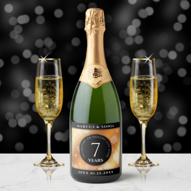 Elegant 7th Copper Wedding Anniversary Celebration Sparkling Wine Label (Creator Uploaded)