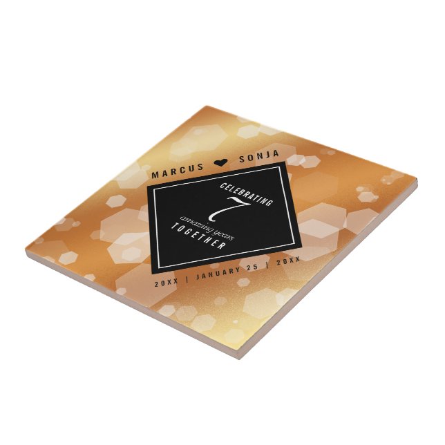 Elegant 7th Copper Wedding Anniversary Celebration Tile (Side)