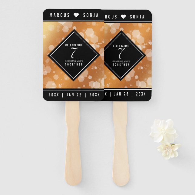 Elegant 7th Copper Wedding Anniversary Hand Fan (Front and Back)