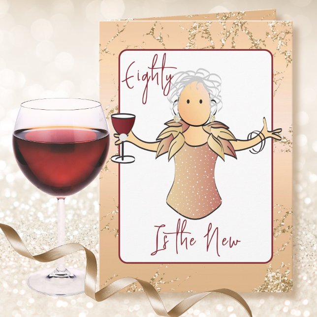 Elegant 80 and Fabulous Cartoon Rose Gold Birthday Card (Creator Uploaded)