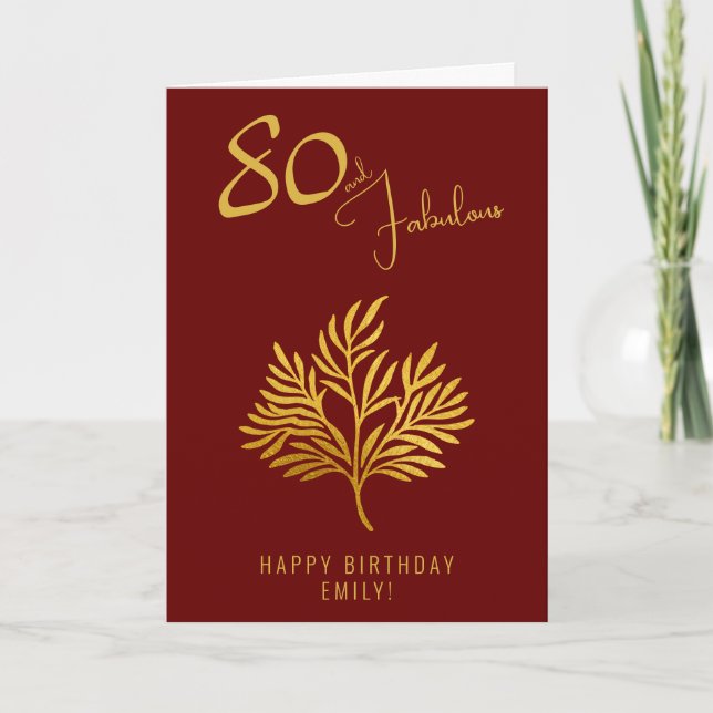 Elegant 80 and Fabulous Gold Twigs 80th Birthday  Card (Front)